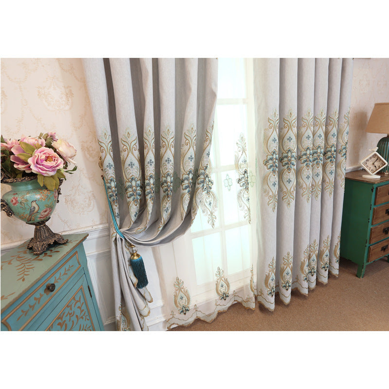 Elegant Luxury Slub Cotton Embroidery curtain fabric