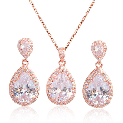 Mycitta 14k Bridal Bright Big Zircon Water Drops Necklace & Earring Jewelry Niche