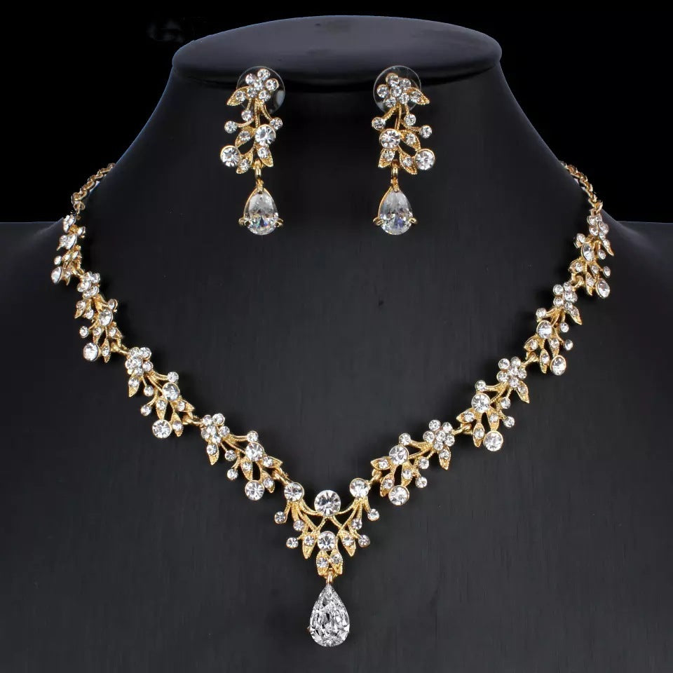 Golden & Silver Zircon Bridal Jewelry Set