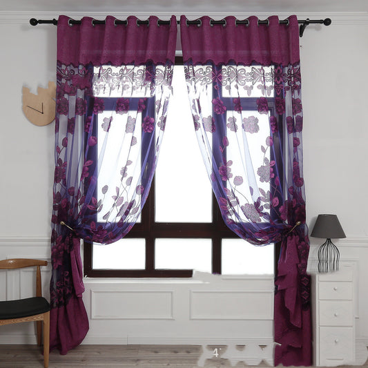 Modern and simple flower blooming rich and big peony jacquard burnt-out window screen curtain