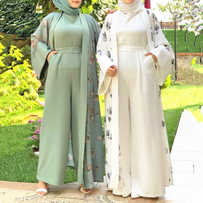 Elegant Floral Printed Middle-East Abaya (Burkha,kaftan) For Women