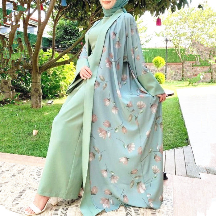 Elegant Floral Printed Middle-East Abaya (Burkha,kaftan) For Women