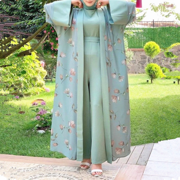 Elegant Floral Printed Middle-East Abaya (Burkha,kaftan) For Women