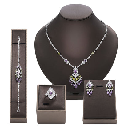Elegant Purple Zirconium Necklace & Earrings Set