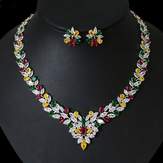 Elegant Zircon Bridal Jewelry Necklace And Earring Set