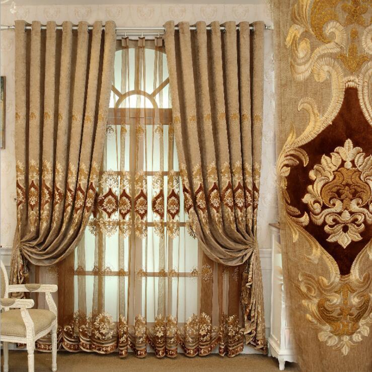 Embroidered Double-sided Chenille Velvet Embroidery Yarn European Black-out Curtains
