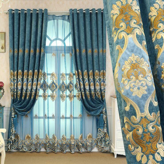 Embroidered Double-sided Chenille Velvet Embroidery Yarn European Black-out Curtains