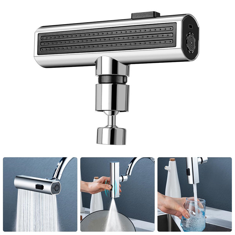 Multi-Functional Stainless-Steel 3-in-1 Faucet Waterfall Outlet Splash Proof Universal Rotating Bubbler Water Nozzle Extension