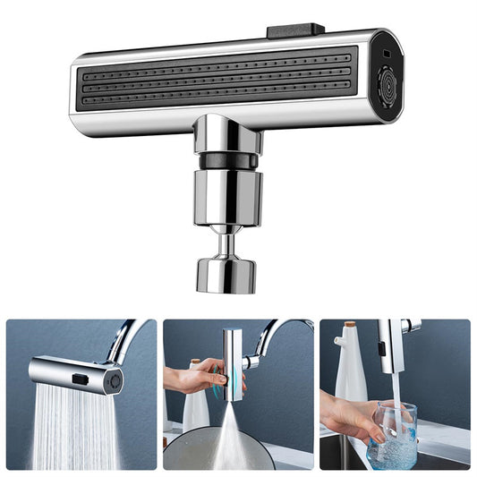 Multi-Functional Stainless-Steel 3-in-1 Faucet Waterfall Outlet Splash Proof Universal Rotating Bubbler Water Nozzle Extension