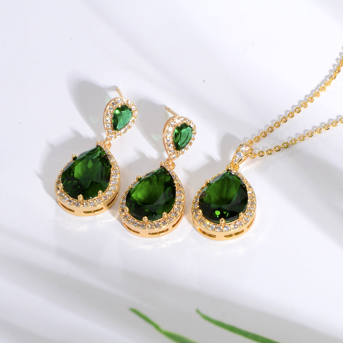 Mycitta 14k Bridal Bright Big Zircon Water Drops Necklace & Earring Jewelry Niche