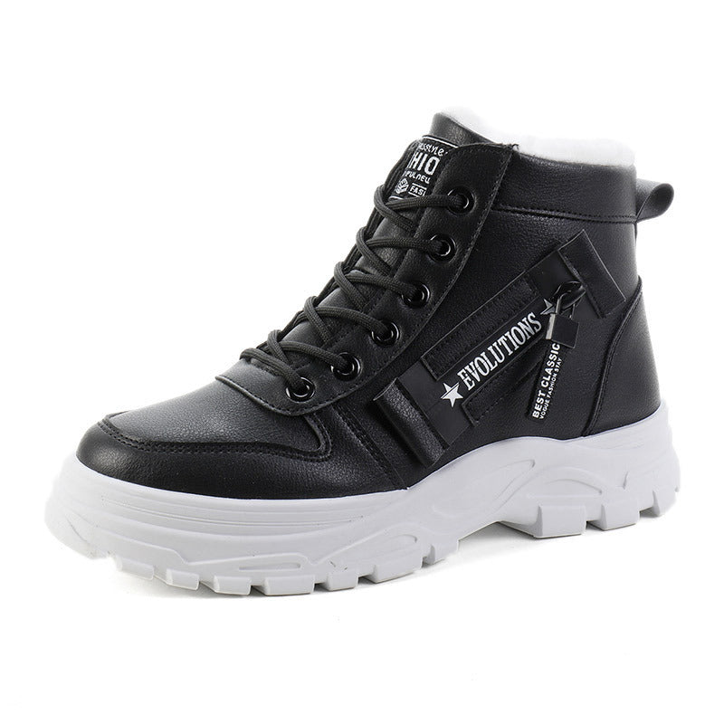 Versatile Lace-up Boots Winter Warm High-top Sneaker For Women