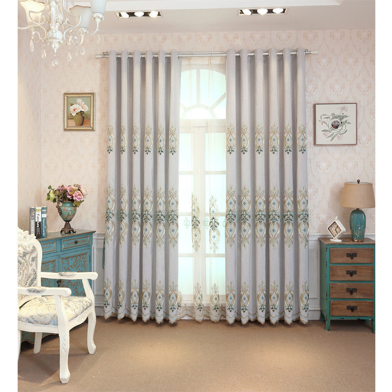 Elegant Luxury Slub Cotton Embroidery curtain fabric