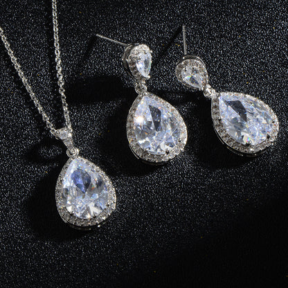 Mycitta 14k Bridal Bright Big Zircon Water Drops Necklace & Earring Jewelry Niche
