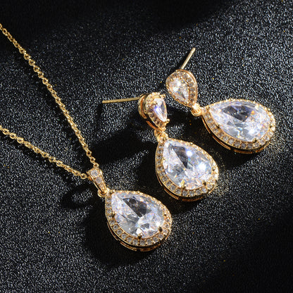 Mycitta 14k Bridal Bright Big Zircon Water Drops Necklace & Earring Jewelry Niche