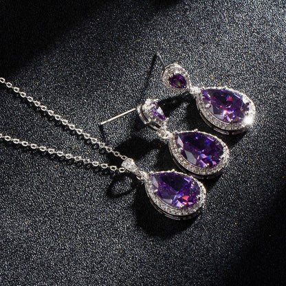 Mycitta 14k Bridal Bright Big Zircon Water Drops Necklace & Earring Jewelry Niche