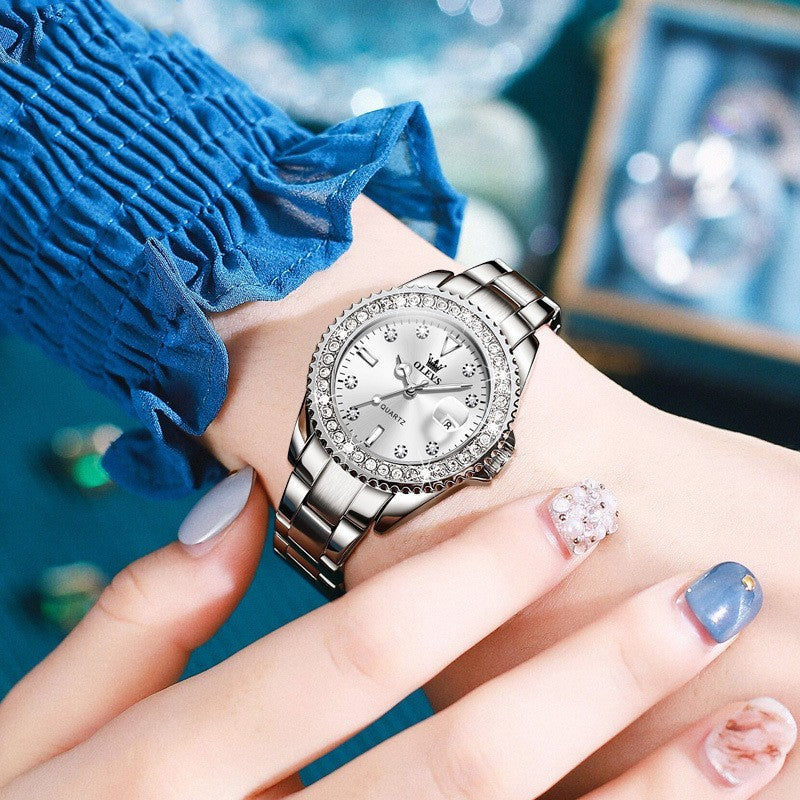 Luxury Elegant Quartz Diamond pendant  Women's Stainless Steel Watch