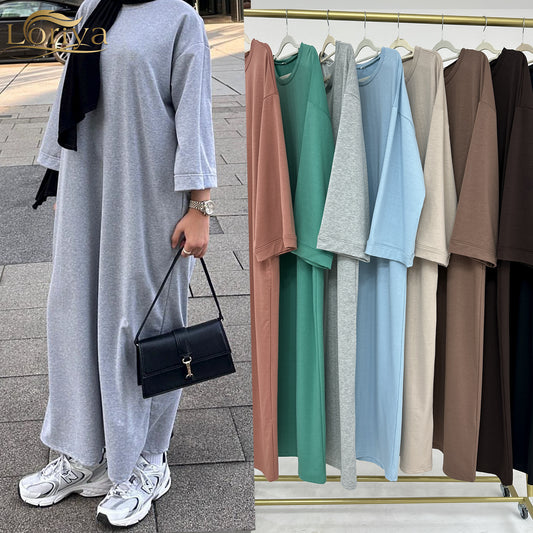 SweatShirt Long Solid Color Hoodie Type Middle-East  Abaya (Burkha,kaftans) For Women