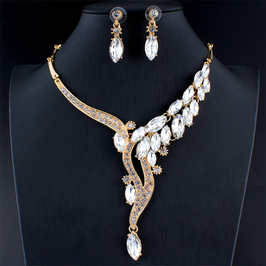 Crystal Stone & Flower Design Jewelry Set