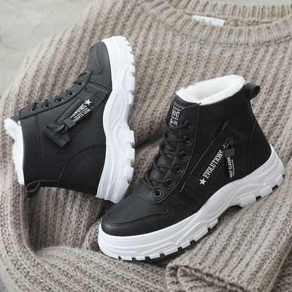 Versatile Lace-up Boots Winter Warm High-top Sneaker For Women