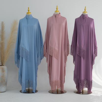 Modern Iranian Matte-Color Bat Tassel Abaya (Burkha,kaftan) For Women