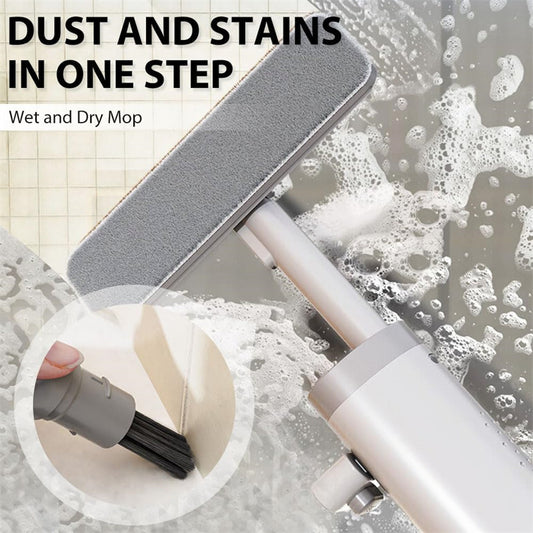 Multipurpose 180° Rotatable Self-Squeeze Mini Mop With Crevice Brush And Flat Squeeze Mop