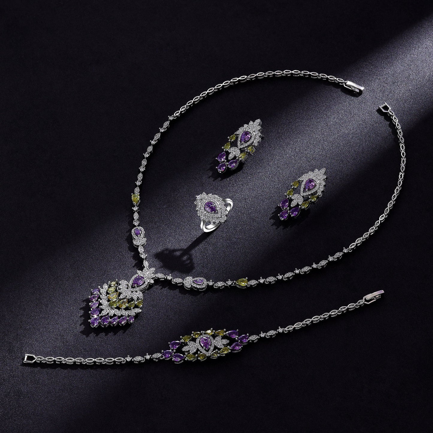 Elegant Purple Zirconium Necklace & Earrings Set