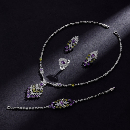 Elegant Purple Zirconium Necklace & Earrings Set