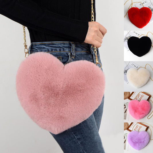 Classic Heart Shape Plush Chain Handbag For Women
