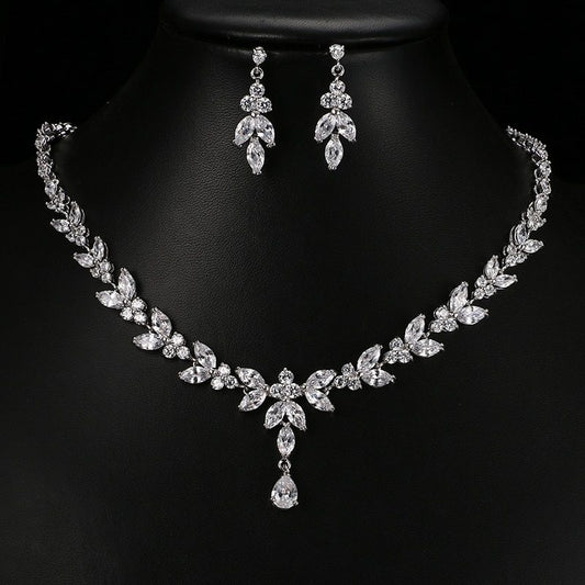 Elegant Crystal Alloy Necklace and earrings jewelry set