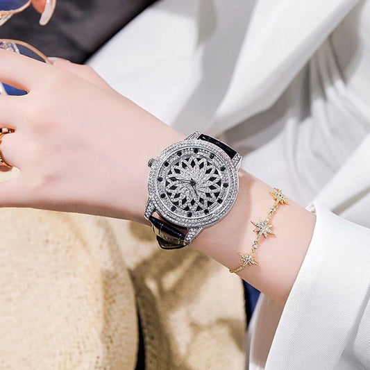 Crystal Diamond 360° Rotating Dial Quartz Watch For Women