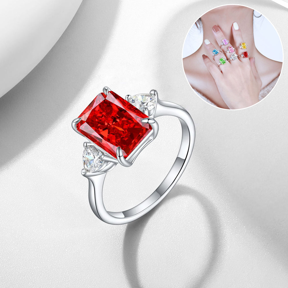 Classic S925 Colorful Rectangular Rhinestone Finger Ring Ins Fashion Love Ring