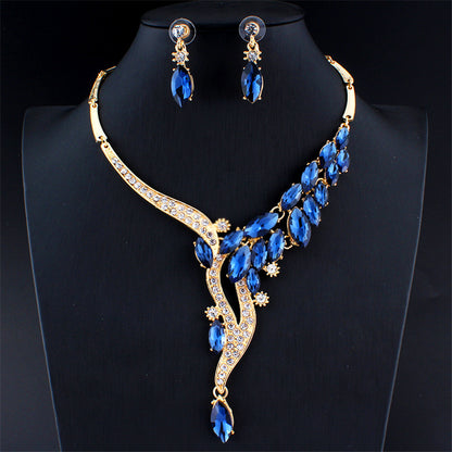 Crystal Stone & Flower Design Jewelry Set