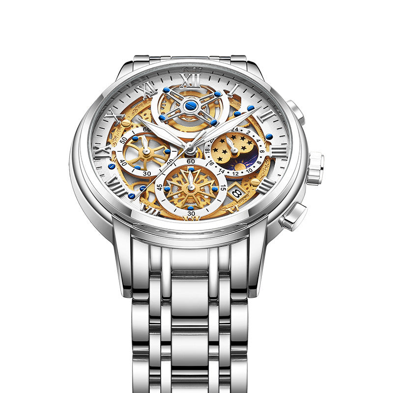 Luxury Hollowed Out Chronograph With Moon-Phase Watch For Men
