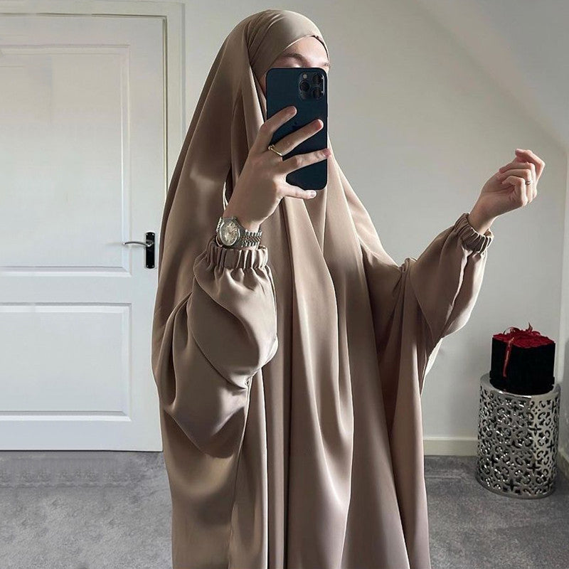 Iranian Matte-Color With Puff Slevee One-piece Prayer Abaya (Burkha,kaftan) For Women