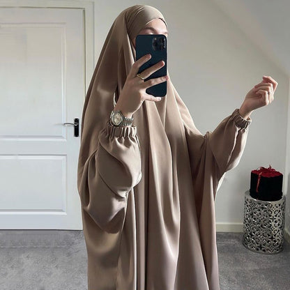 Iranian Matte-Color With Puff Slevee One-piece Prayer Abaya (Burkha,kaftan) For Women