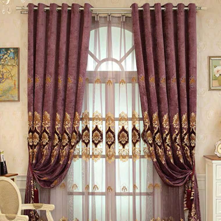 Embroidered Double-sided Chenille Velvet Embroidery Yarn European Black-out Curtains