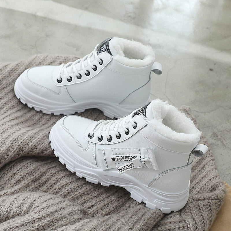 Versatile Lace-up Boots Winter Warm High-top Sneaker For Women