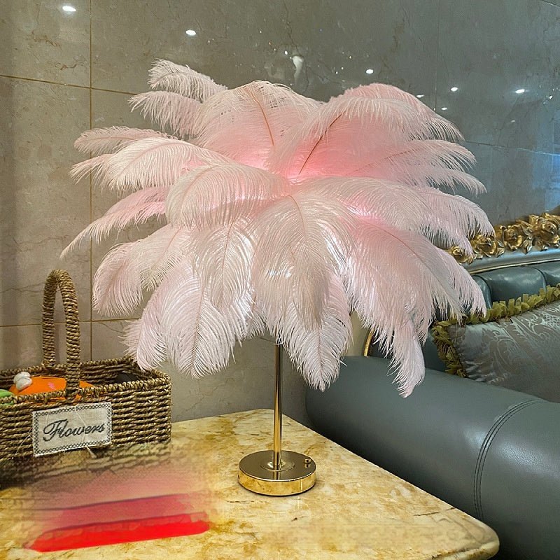 Natural Ostrich Feather Night Atmosphere Lamp