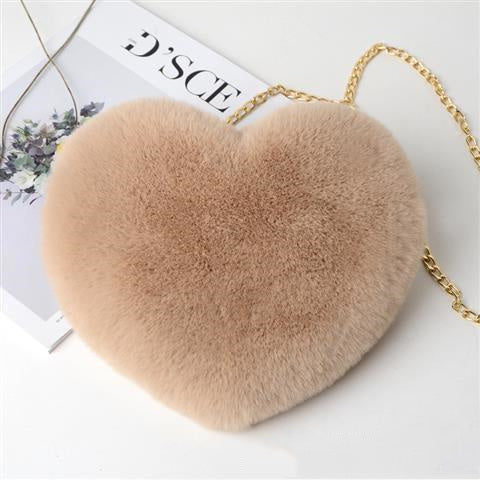 Classic Heart Shape Plush Chain Handbag For Women
