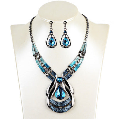 European & American, Exotic Oil blue water drop jewellery suit