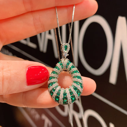 Magnificent Emerald Color Earrings & Necklace Pendant For Women
