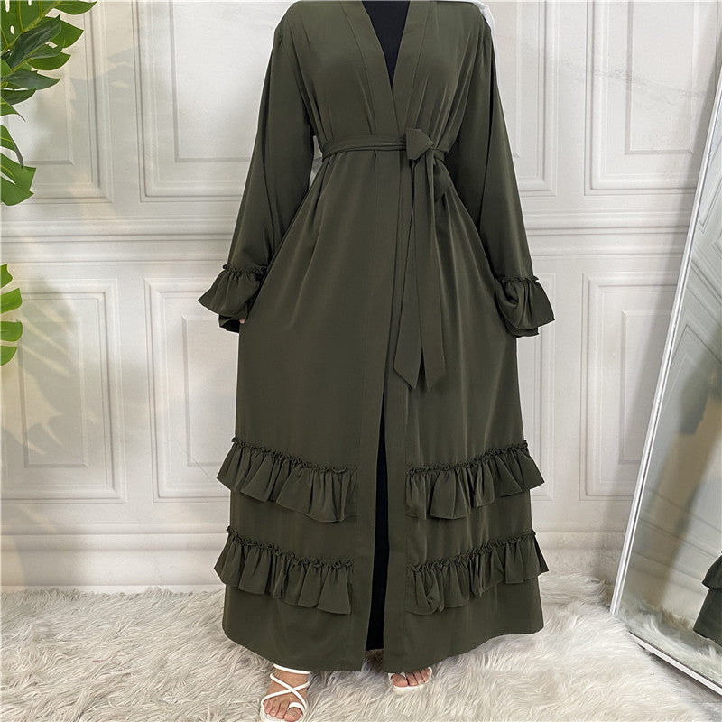 Classic Ruffled Sleeves Lace Up Abaya (Burkha,kaftan) For Women