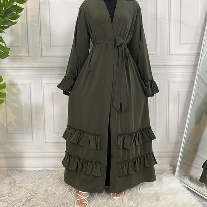 Classic Ruffled Sleeves Lace Up Abaya (Burkha,kaftan) For Women