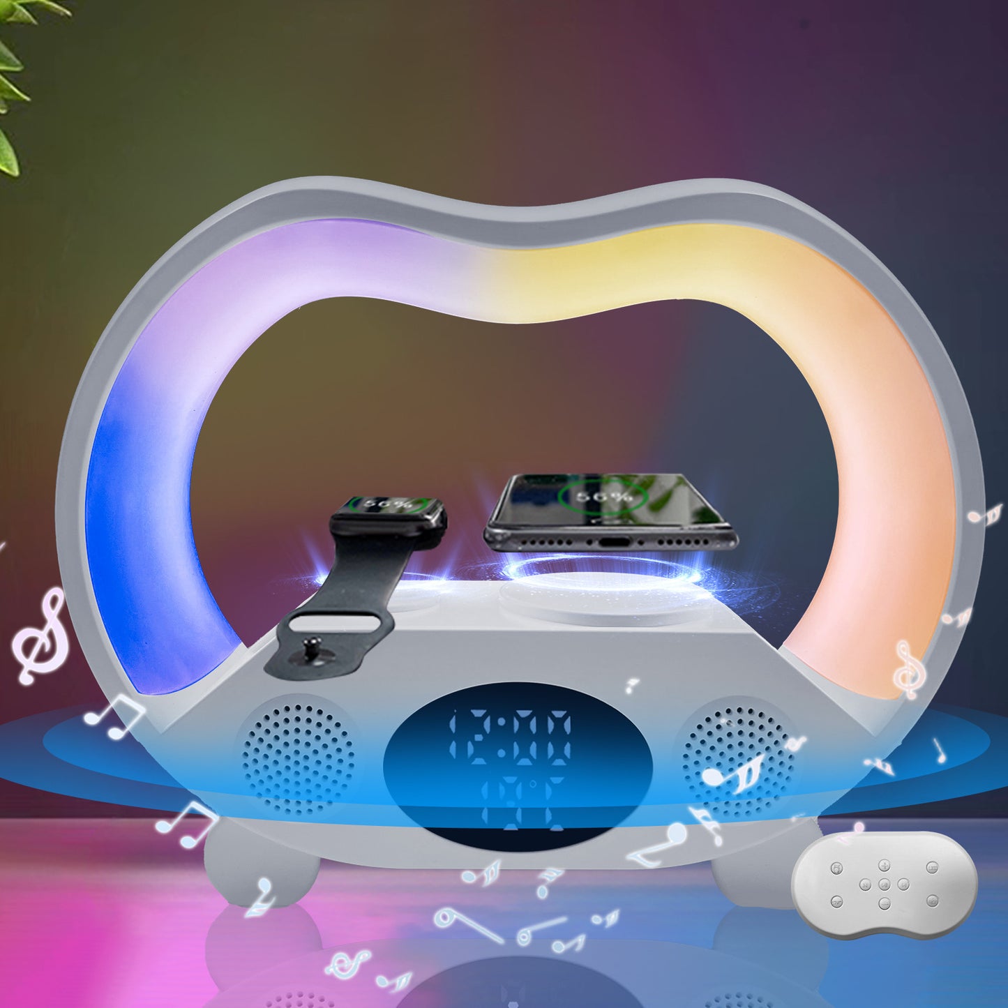6 In 1 Smart Remote Control Bluetooth-compatible Ambience Intelligent LED Table Lamp Multi-function With Wireless Charger