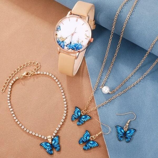 Classic Butterfly Design Watch for Women With Jewellery Set
