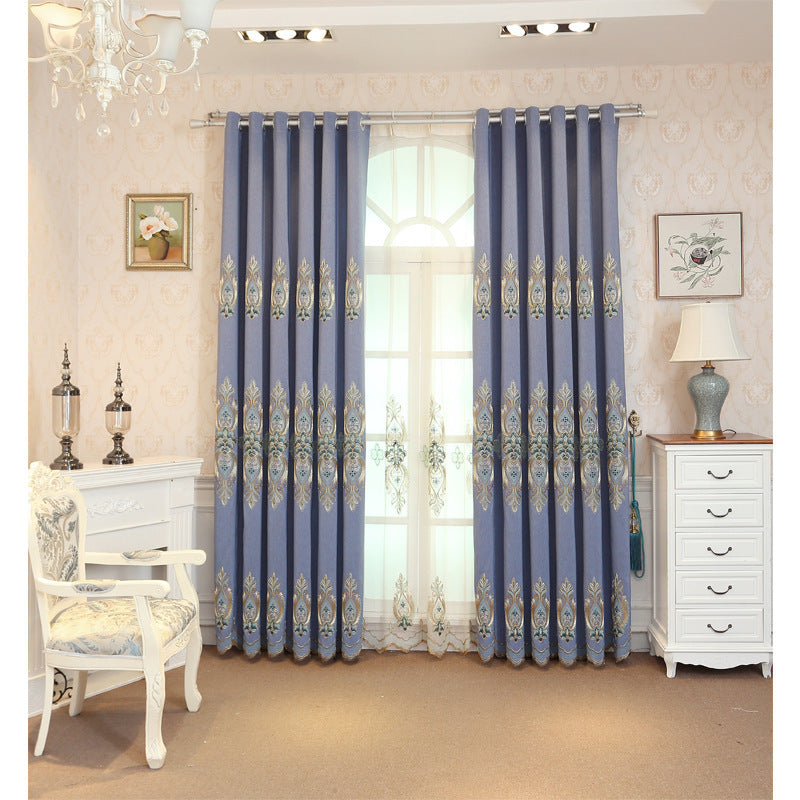 Elegant Luxury Slub Cotton Embroidery curtain fabric