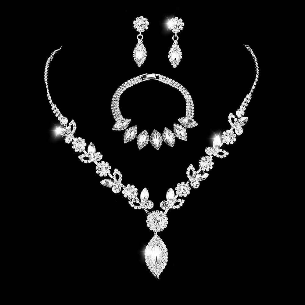 Classic Bridal White Crystal Floral Jewelry Set