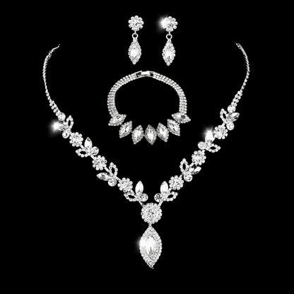 Classic Bridal White Crystal Floral Jewelry Set