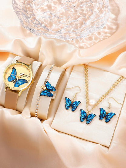 Classic Butterfly Design Watch for Women With Jewellery Set