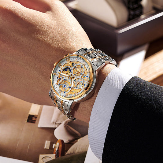 Luxury Hollowed Out Chronograph With Moon-Phase Watch For Men